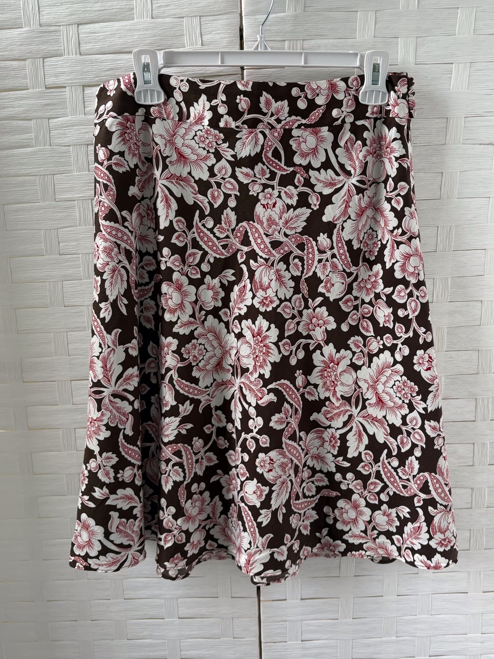 Ann Taylor Size 8โ Skater Skirt Brown Red Floral Lined Side Zip Career Church